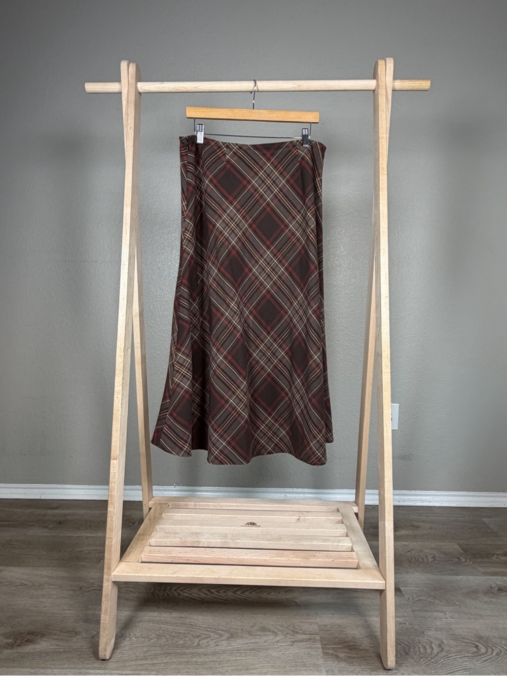 Croft & Barrow Plaid Midi Skirt 12 Dark Academia Fall Brown Red A Line - Picture 6 of 8
